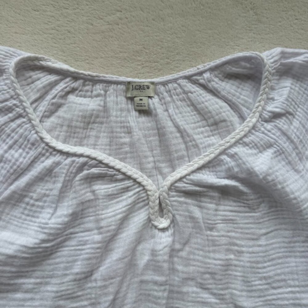 J.Crew White Gauze Puff Sleeve Peasant Blouse Cottagecore Top Size M - Picture 6 of 13